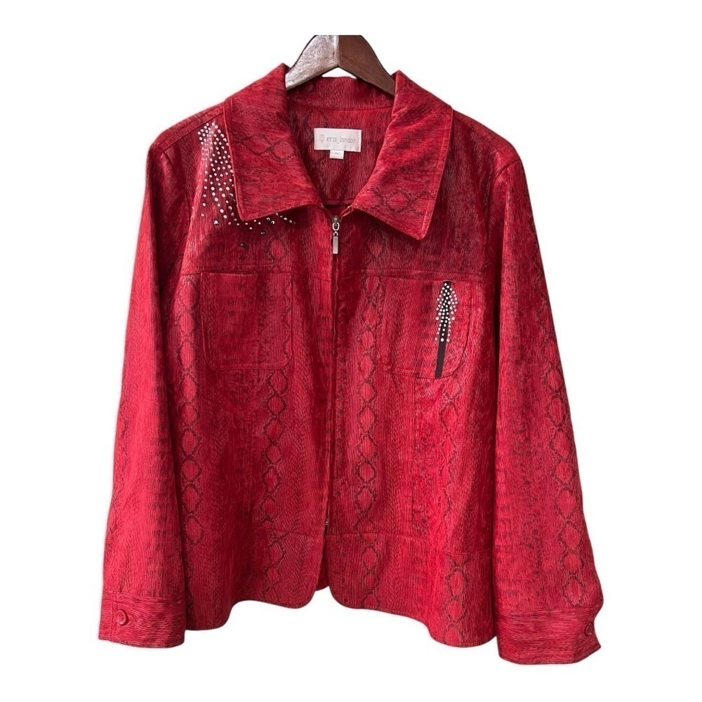 Erin London Metallic Faux Snake & Rhinestone Jacket Size 1X Women